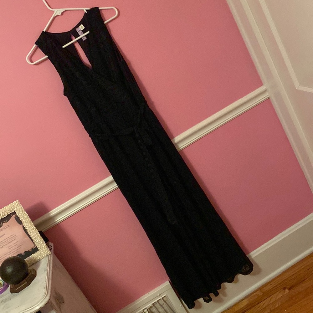Alya + women’s wide leg black crossover jumpsuit + size small + new no tags